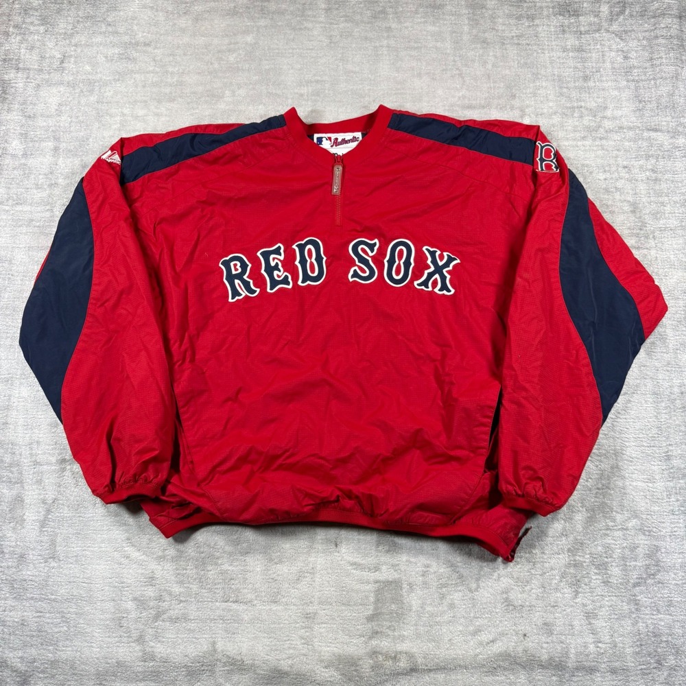 Majestic Boston Red Sox Jacket Mens Large Red 1/4 Zip Pullover MLB Windbreaker